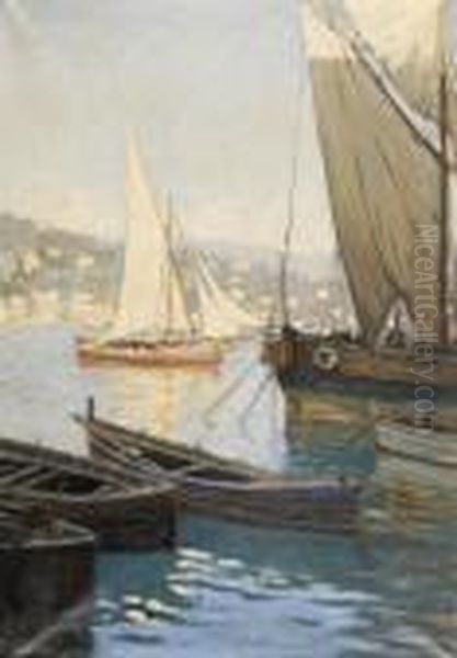 Schiffe In Einem Hafen. Oil Painting by Gaetano Esposito