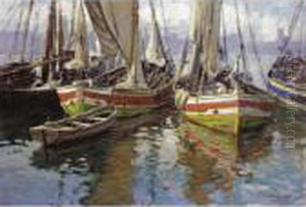 Harbour Scene Oil Painting by Gaetano Esposito