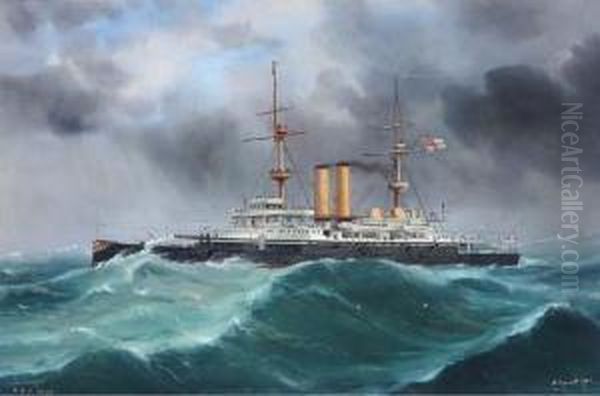 The Battleship H.m.s. Hood In A Heavy Swell Oil Painting by Gaetano Esposito