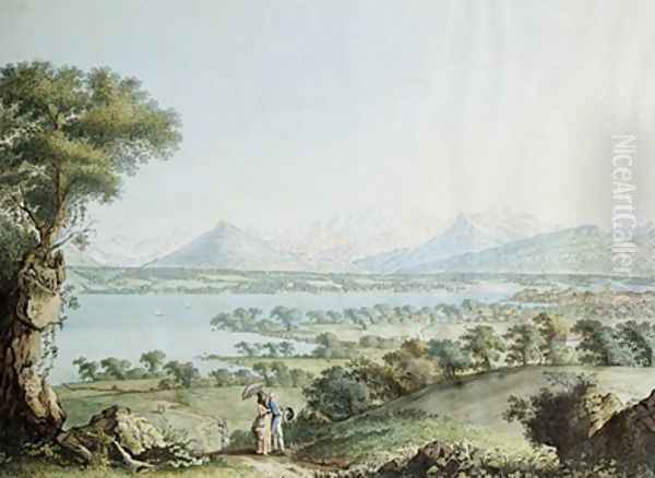 View of Mont Blanc with Geneva in the foreground Oil Painting by Linck, Jean Philippe II