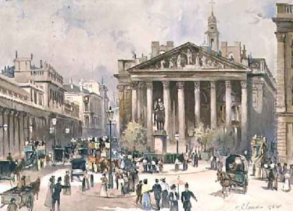 View of the Royal Exchange City of London Oil Painting by C. J. Lander