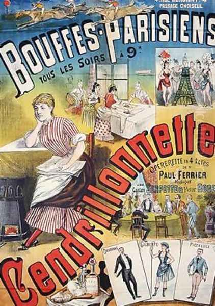 Poster advertising the Operetta Cendrillonnette at the Theatre des Bouffes Parisiens Oil Painting by Charles Levy