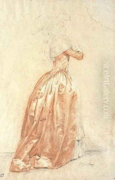 A woman in a red dress, in profile to the left Oil Painting by Etienne-Charles Leguay