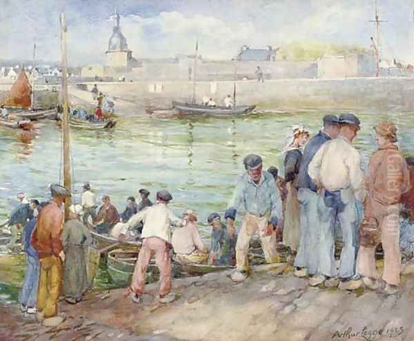 Landing fish, Concarneau Oil Painting by Arthur Legge