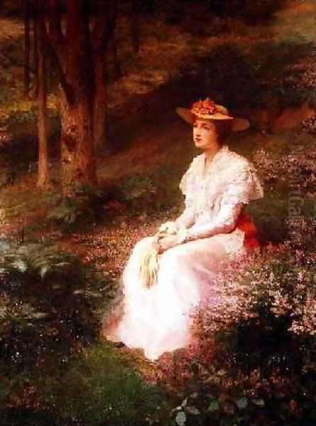 Elegant Lady Sitting in Woodlands Oil Painting by James R. Lee