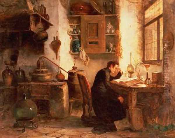 The student of chemistry and pharmacy Oil Painting by Karl Joseph Litschaur