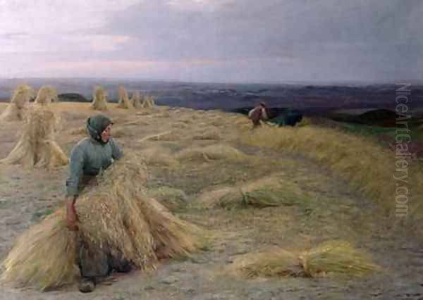 The Harvesters Svinklov Viildemosen Jutland Oil Painting by Knud Larsen