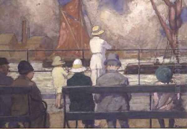 On Greenwich Pier Oil Painting by Mabel F. Layng