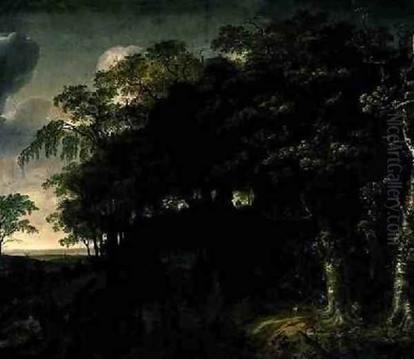 Forest Landscape with Hunters 1651 Oil Painting by Jan Looten