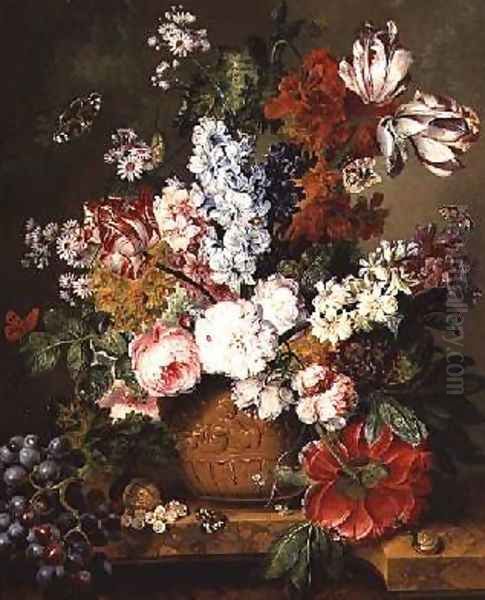 Fruit and Flowers on a Marble Ledge 1812 Oil Painting by Johannes or Jacobus Linthorst