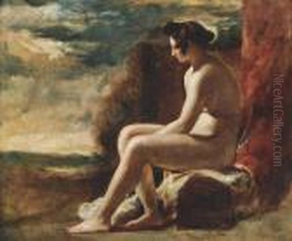 Seated Female Nude In A Landscape Oil Painting by William Etty