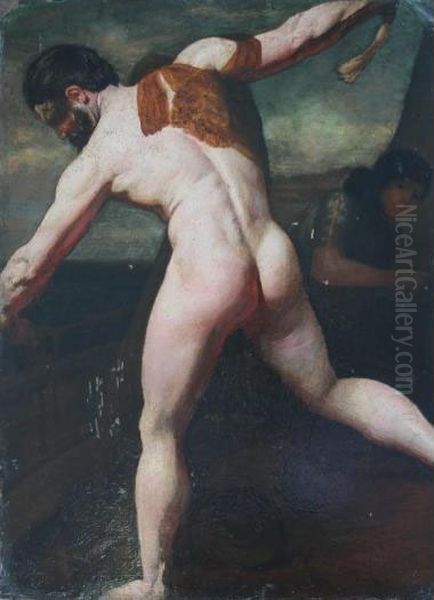 Life Study: Draped Male Nude On A Boat Oil Painting by William Etty