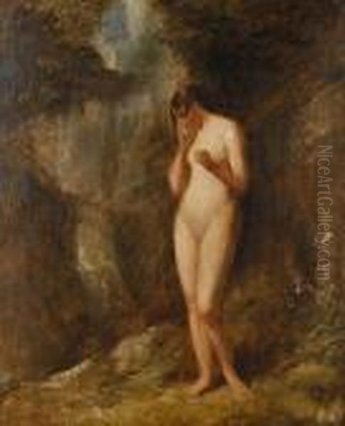 Study Of A Nude By A Waterfall Oil Painting by William Etty