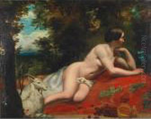 Nude In A Wood With Goat Oil Painting by William Etty