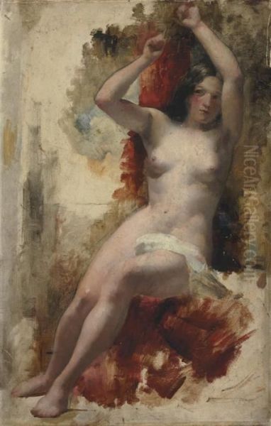 A Study Of A Seated Nude Oil Painting by William Etty