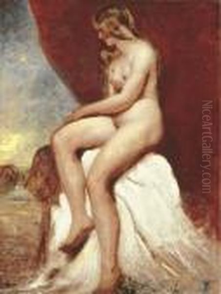 Female Nude, Seated, With The Sea Beyond Oil Painting by William Etty