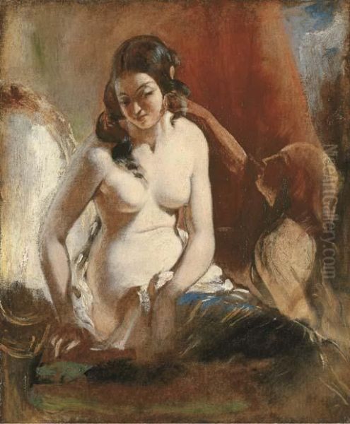 Study Of A Girl At Her Toilet 
(recto); And Study Of A King Seated, Attended By Two Girls (verso) Oil Painting by William Etty