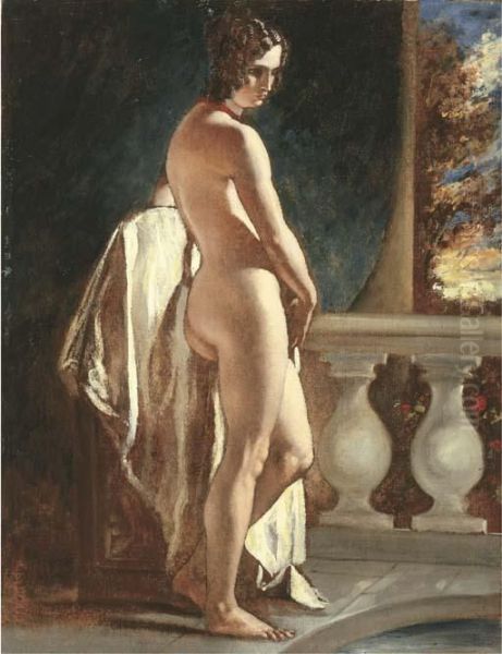 Female Nude On A Balcony Oil Painting by William Etty