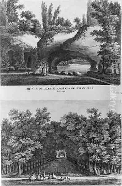 Two views of Chantilly the grotto of the English landscaped garden and the head of the Grand Canal Oil Painting by Lacombe