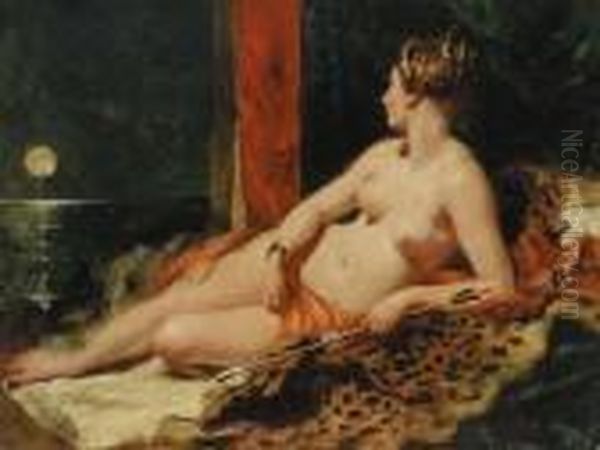 Venus Reclining, Holding An Arrow, Looking Towards A Full Moon Oil Painting by William Etty