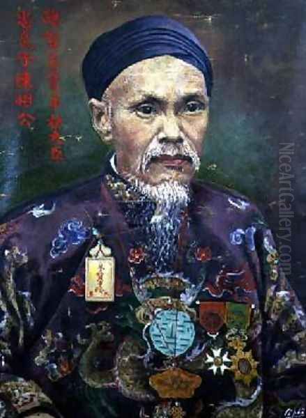 Portrait of Tran Dinh Luong a Mandarin Oil Painting by Pho Le