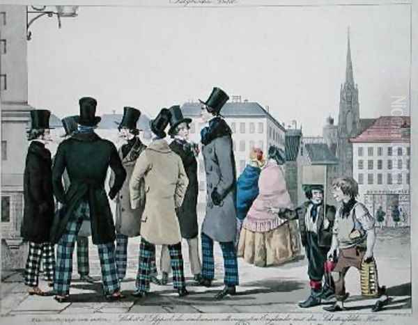 Elegant Men Wearing Scottish Trousers on the Streets of Vienna Oil Painting by Lempis