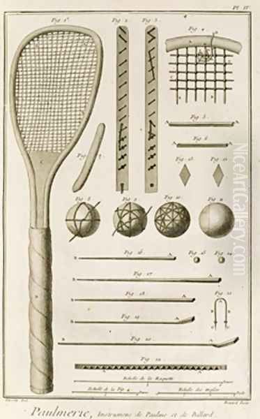 Tennis Racquets and Billiard Cues Oil Painting by Lucotte, J.R