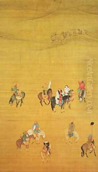 Kublai Khan 1214-94 Hunting Yuan dynasty 2 Oil Painting by Liu Kuan-tao