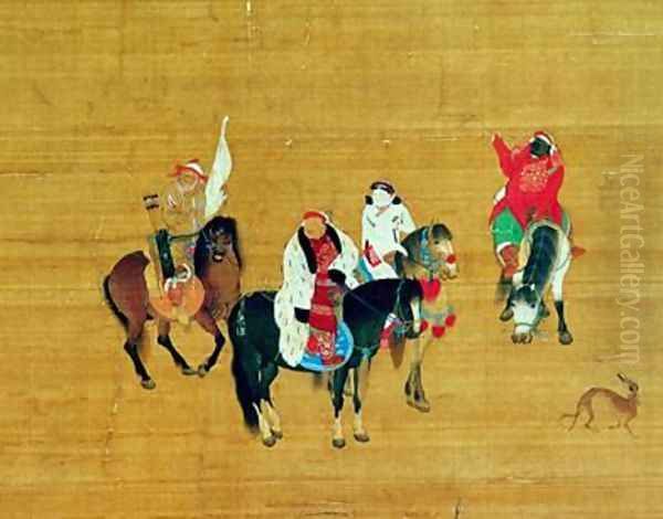 Kublai Khan 1214-94 Hunting Yuan dynasty Oil Painting by Liu Kuan-tao