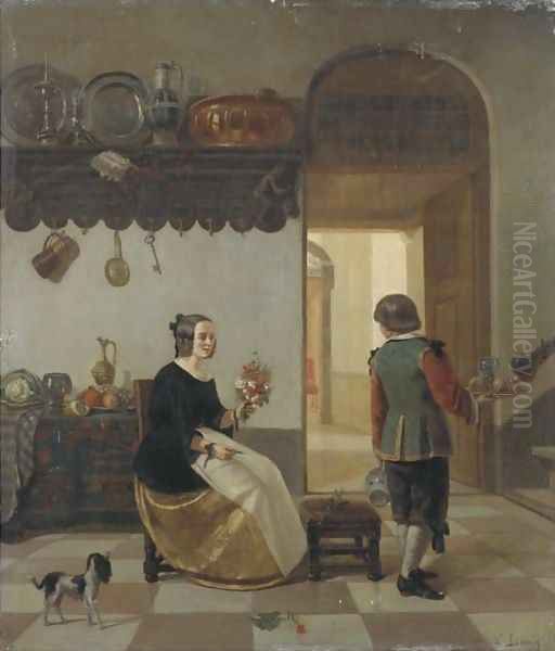 Cutting flowers in the kitchen Oil Painting by Willem Linnig