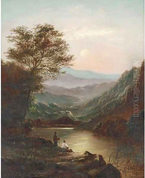 Anglers by a lake Oil Painting by Charles Leslie