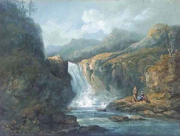 Anglers before a waterfall Oil Painting by John Laporte