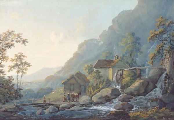 Travellers at Cynwyd Mill, Wales Oil Painting by John Laporte