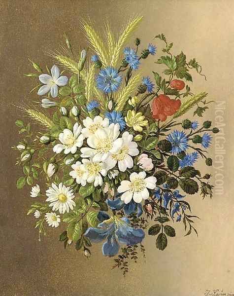 A bouquet of spring flowers Oil Painting by Josef Lauer