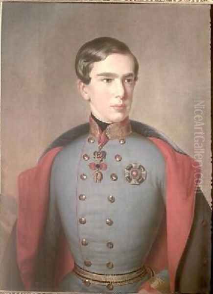 Portrait of Emperor Franz Joseph of Austria 1830-1916 aged 20 Oil Painting by C. Lemmermayer