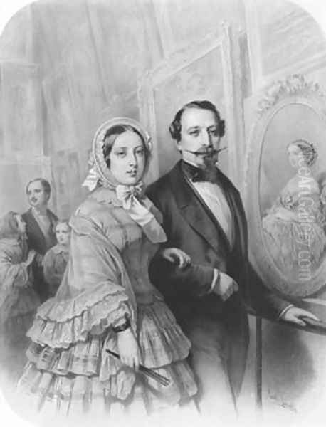 Queen Victoria and Napoleon III Emperor of France visiting the art gallery of the Universel Exhibition in Paris Oil Painting by Emile Lassalle