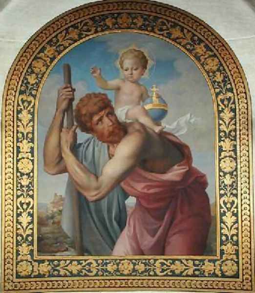 St Christopher Carrying the Infant Jesus Oil Painting by Edmond Lechevallier-Chevignard