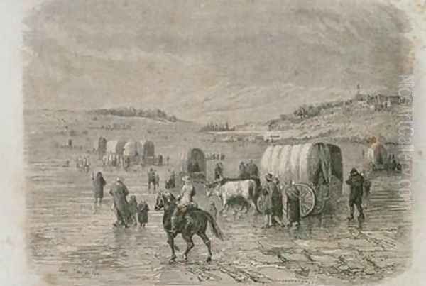 A Wagon Train Heading West in the 1860s Oil Painting by Eugene Antoine Samuel Lavieille