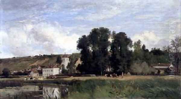 On the Banks of the Seine at Levy Oil Painting by Eugene Antoine Samuel Lavieille