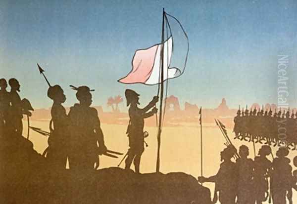 Shadow Play depicting the raising of the French Flag at Fashoda in 1898 Oil Painting by Leon Leroy