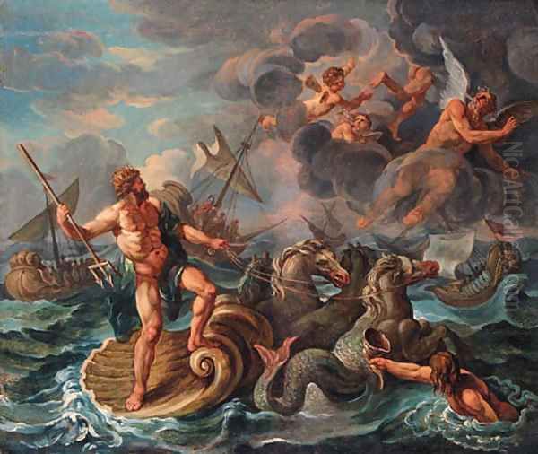 The Wrath of Neptune Oil Painting by Charles Lebrun