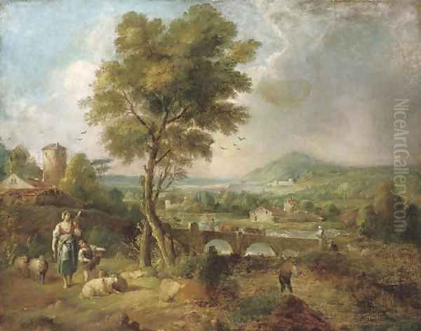 Figures in an Italianate landscape Oil Painting by Claude Lorrain