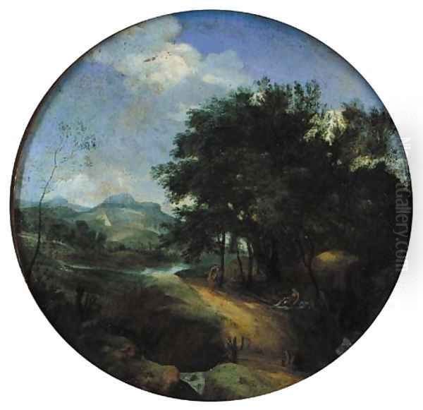 Classical figures in a pastoral landscape with some buildings beyond Oil Painting by Claude Lorrain (Gellee)