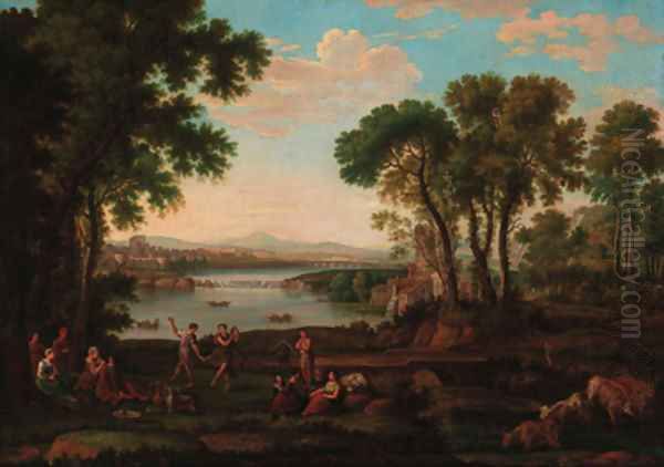 Figures dancing in a classical landscape Oil Painting by Claude Lorrain (Gellee)