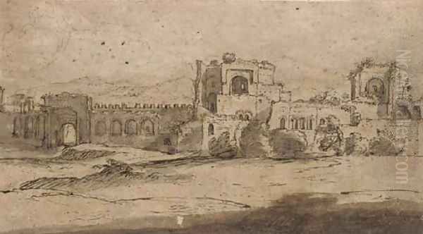 Porta San Giovanni and Porta Asinara in the Aurelian walls of Rome Oil Painting by Claude Lorrain (Gellee)