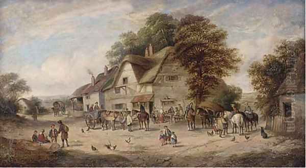 A busy village scene Oil Painting by Georgina Lara