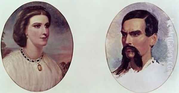 The Marriage Portrait of Richard Burton 1821-90 and Isabel Arundell 1831-96 Oil Painting by Louis Lesanges