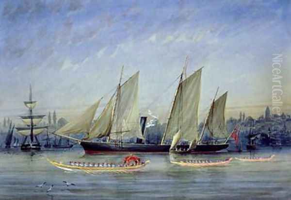 Vessels Moored in the Bosphorus Oil Painting by Capt. Charles A. Lodder