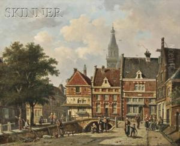 View Of The Zuiderspui In Enkhuizen Oil Painting by Adrianus Eversen