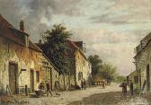 The Little Village Oil Painting by Adrianus Eversen